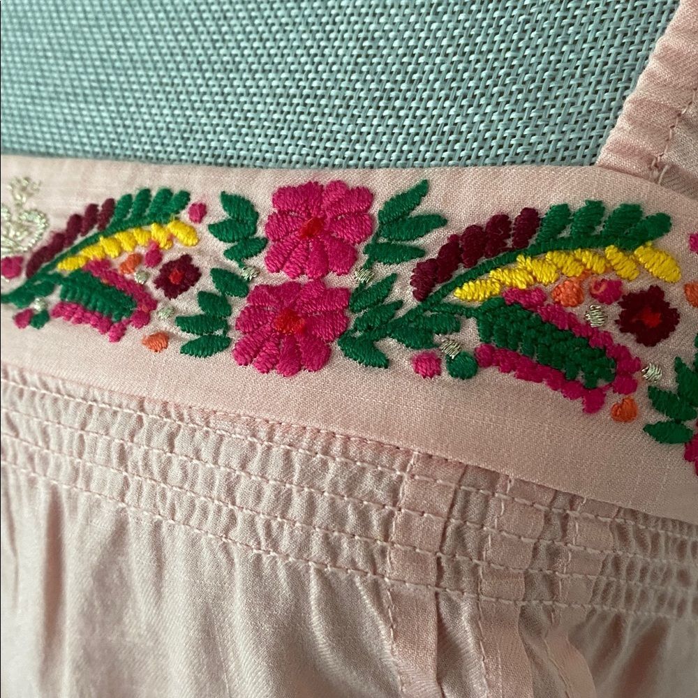 VTG Juicy Couture Light Pink Ruffled Strap Blouse Sz 0 Floral Embroidered Y2K - Picture 7 of 11